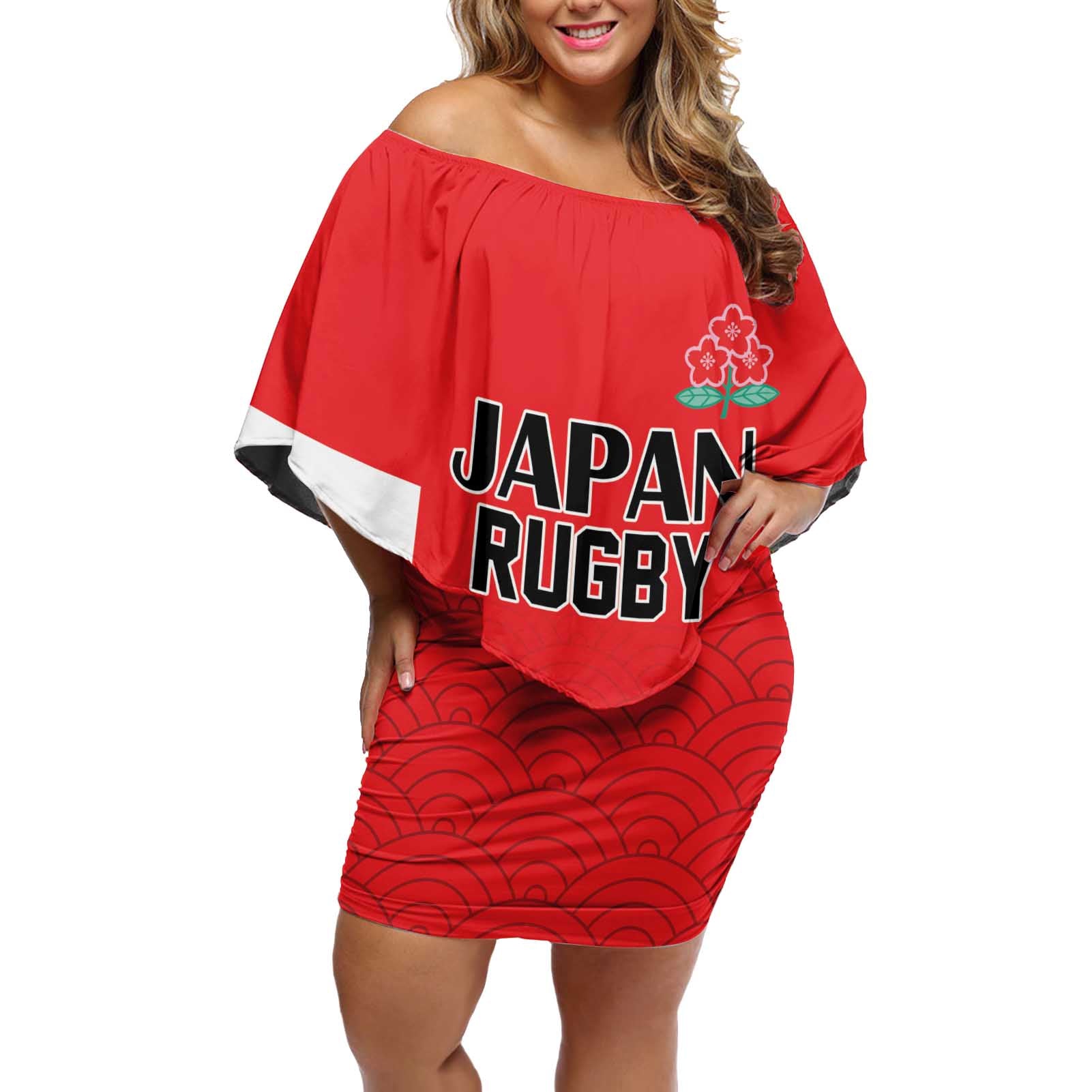 Custom Japan Rugby Off Shoulder Short Dress Seamless Japanese Waves Pattern - Wonder Print Shop