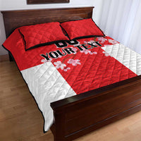 Red and white quilt bed set with geometric waves pattern and Your Text print