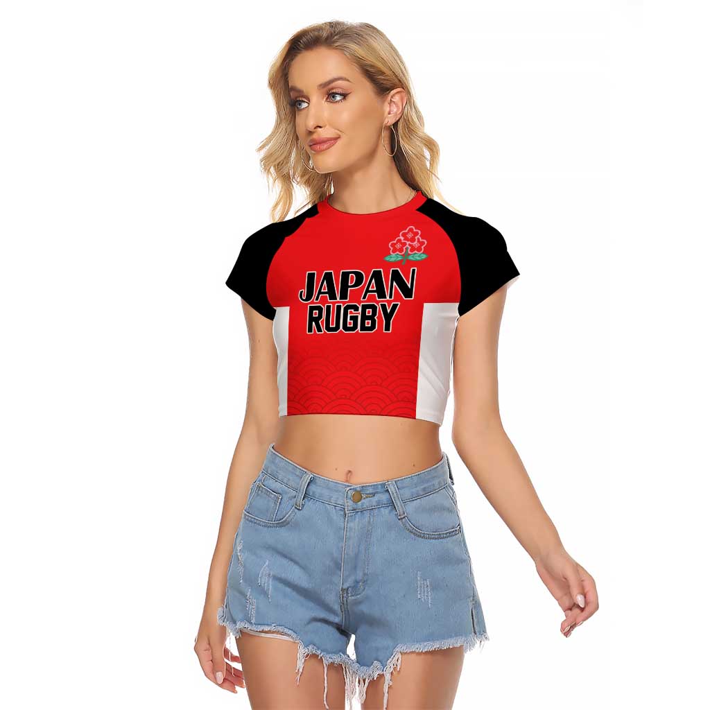 Custom Japan Rugby Raglan Cropped T Shirt Seamless Japanese Waves Pattern - Wonder Print Shop