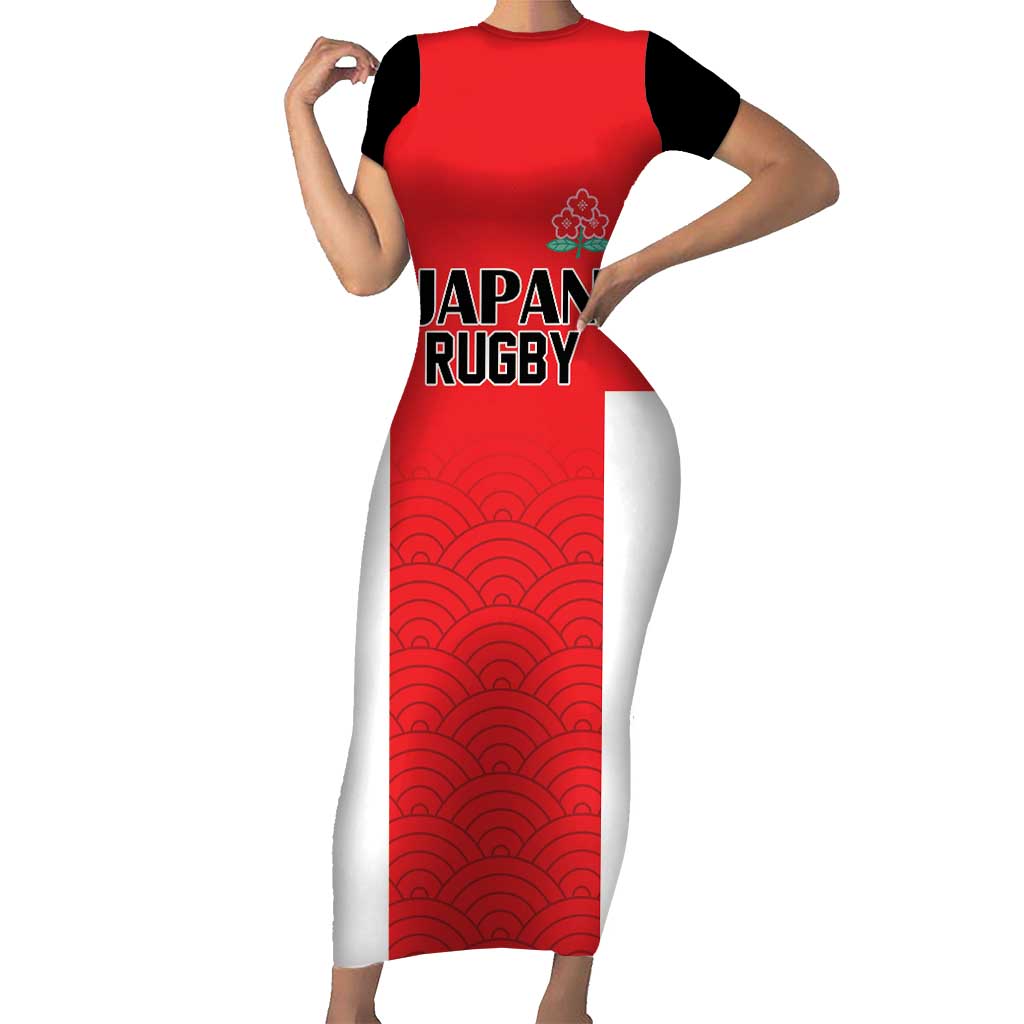 Custom Japan Rugby Short Sleeve Bodycon Dress Seamless Japanese Waves Pattern - Wonder Print Shop