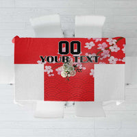 Red Japanese waves tablecloth with cherry blossom corner detail
