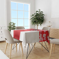 Red Japanese waves tablecloth with blossom corner design on dining table