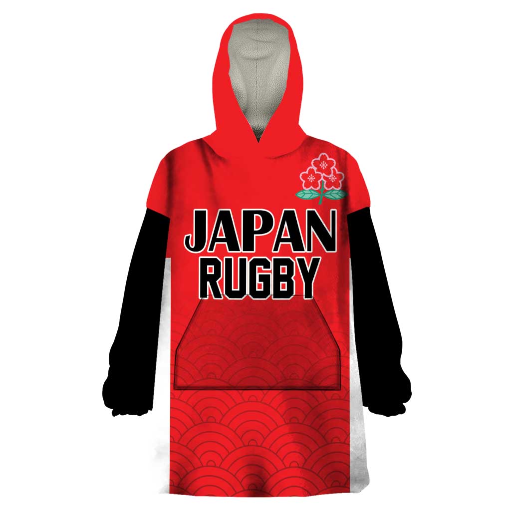 Custom Japan Rugby Wearable Blanket Hoodie Seamless Japanese Waves Pattern - Wonder Print Shop