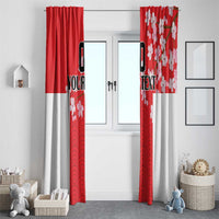 Custom red and white Japanese wave and cherry blossom window curtains, left and right panels.