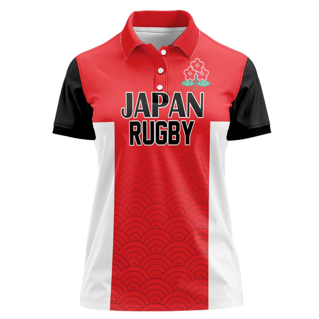 Custom Japan Rugby Women Polo Shirt Seamless Japanese Waves Pattern - Wonder Print Shop