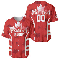 Red Canada rugby baseball jersey: front 'CANADA RUGBY', back 'YOUR TEXT 00'