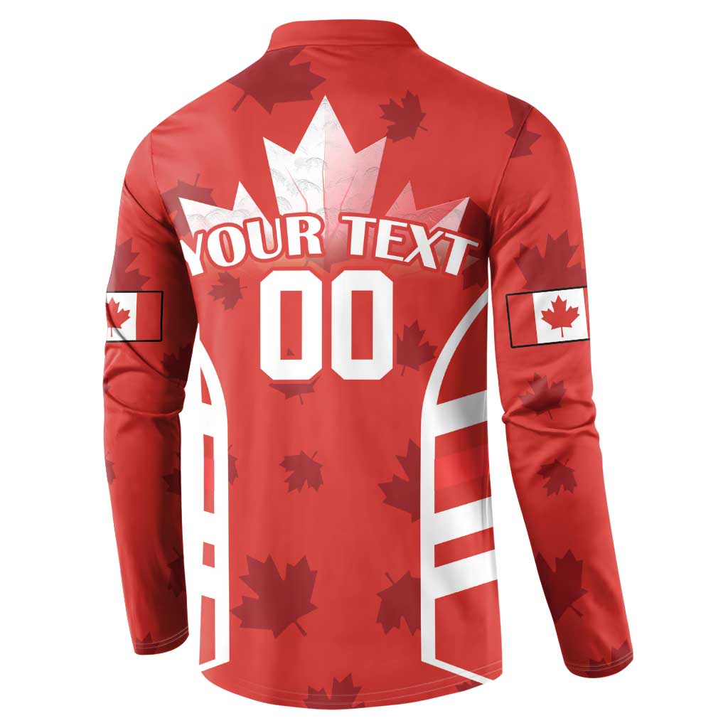 Red rugby button sweatshirt back with white starburst and “YOUR TEXT 00” print