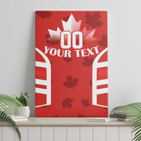 Red Canada flag canvas wall art showing '00 YOUR TEXT' with maple leaf accents