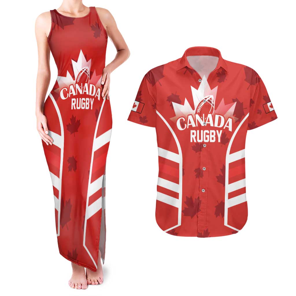 Custom Canada Rugby Couples Matching Tank Maxi Dress and Hawaiian Shirt Canada Flag Maple Leaf - Wonder Print Shop