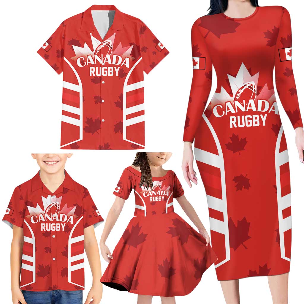 Custom Canada Rugby Family Matching Long Sleeve Bodycon Dress and Hawaiian Shirt Canada Flag Maple Leaf - Wonder Print Shop