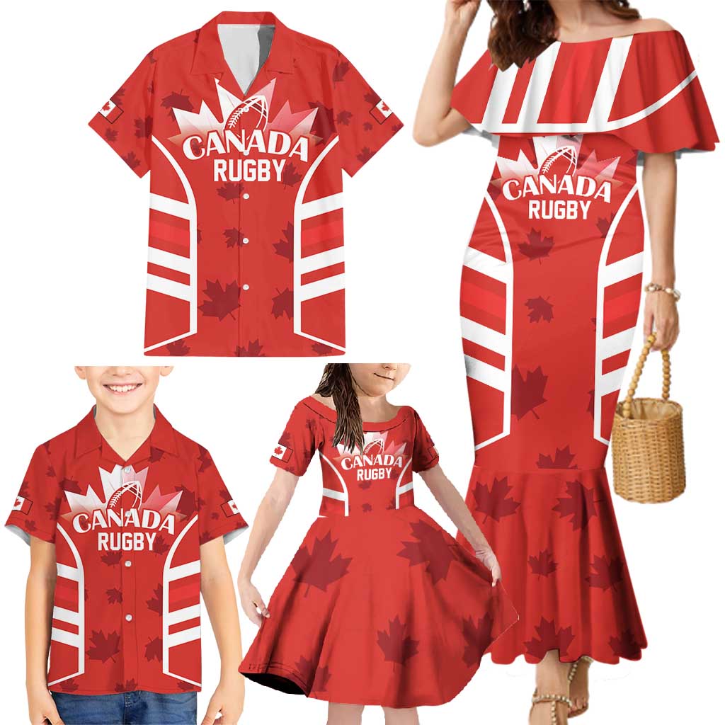 Custom Canada Rugby Family Matching Mermaid Dress and Hawaiian Shirt Canada Flag Maple Leaf - Wonder Print Shop