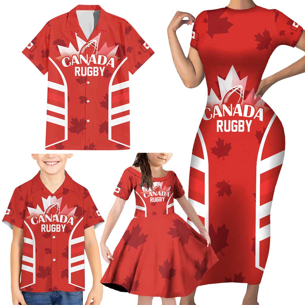 Custom Canada Rugby Family Matching Short Sleeve Bodycon Dress and Hawaiian Shirt Canada Flag Maple Leaf - Wonder Print Shop