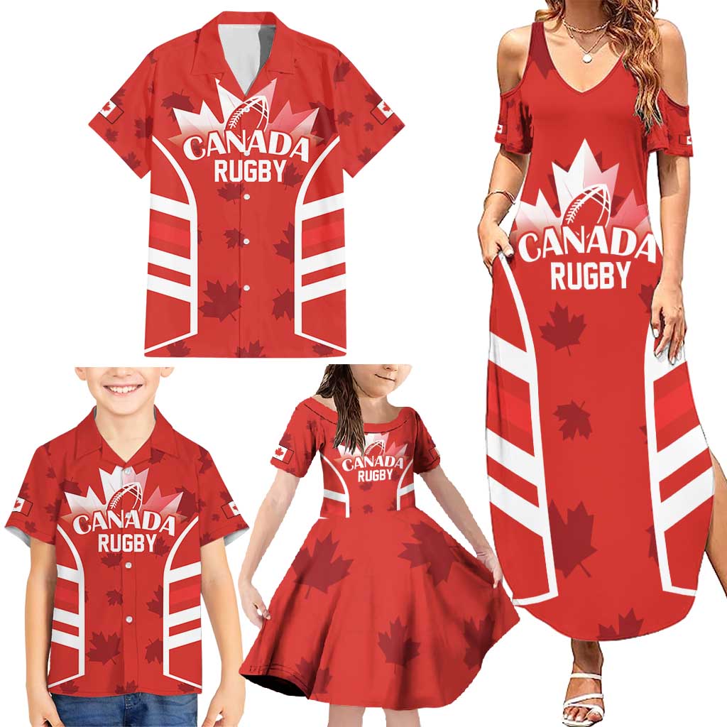 Custom Canada Rugby Family Matching Summer Maxi Dress and Hawaiian Shirt Canada Flag Maple Leaf - Wonder Print Shop