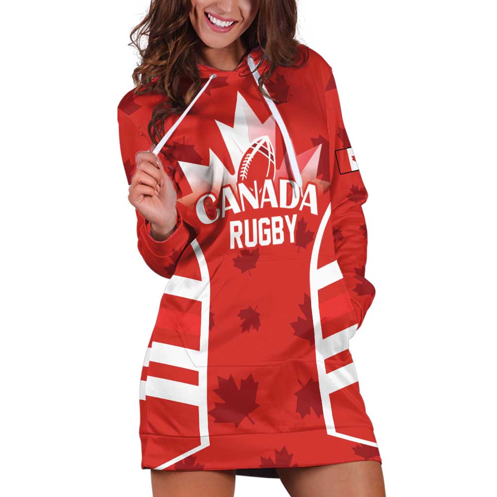 Custom Canada Rugby Hoodie Dress Canada Flag Maple Leaf - Wonder Print Shop