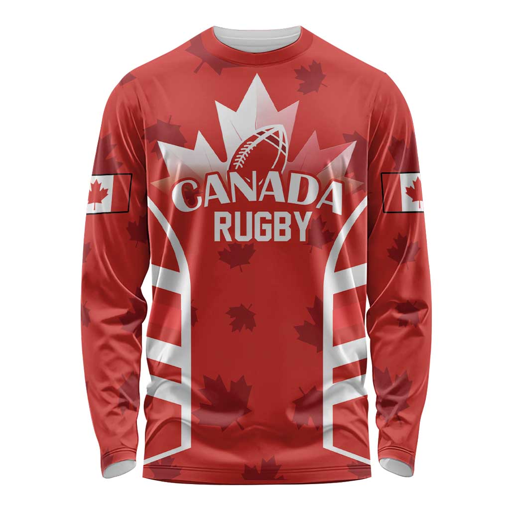 Custom Canada Rugby Long Sleeve Shirt Canada Flag Maple Leaf - Wonder Print Shop