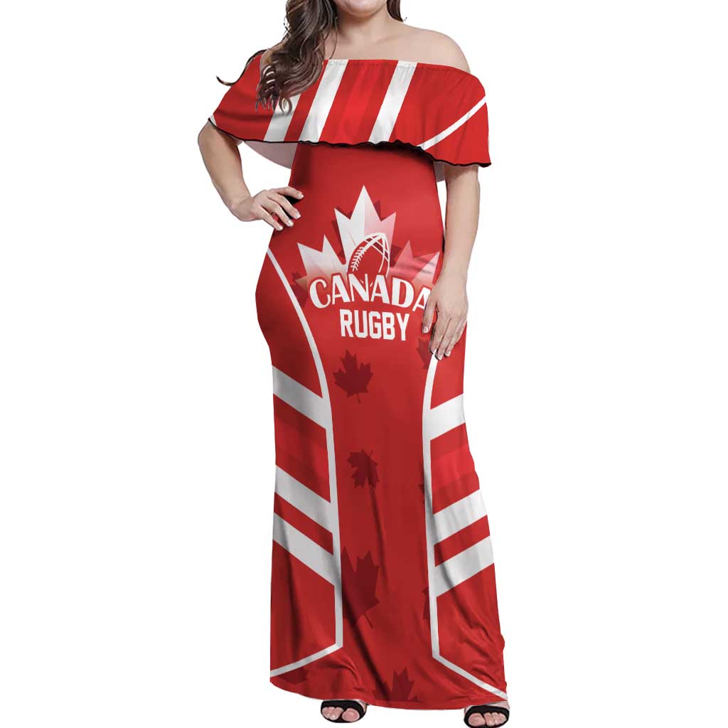 Custom Canada Rugby Off Shoulder Maxi Dress Canada Flag Maple Leaf - Wonder Print Shop