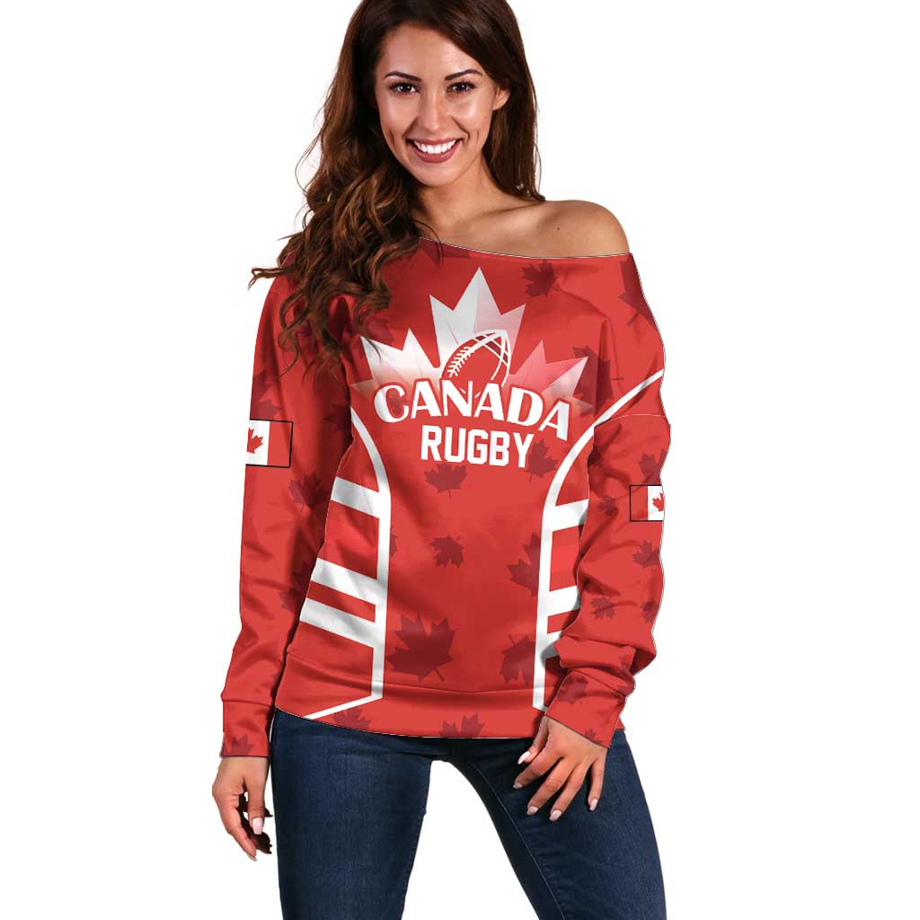 Custom Canada Rugby Off Shoulder Sweater Canada Flag Maple Leaf - Wonder Print Shop