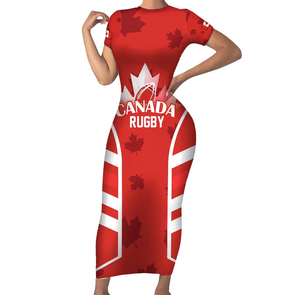 Custom Canada Rugby Short Sleeve Bodycon Dress Canada Flag Maple Leaf