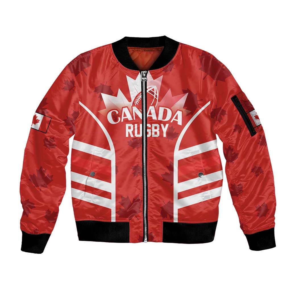 Custom Canada Rugby Sleeve Zip Bomber Jacket Canada Flag Maple Leaf