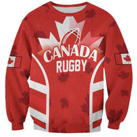 Red Canada rugby sweatshirt with Canada crest and maple leaf graphic