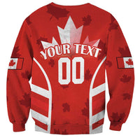 Red sweatshirt back with 'YOUR TEXT 00' Canada flag jersey print