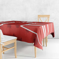 Red Canada flag tablecloth with white stripe pattern and maple leaf graphic