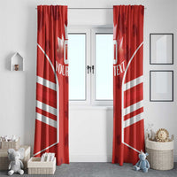 Red Canada flag window curtain set with white maple leaf and custom text, full two panels