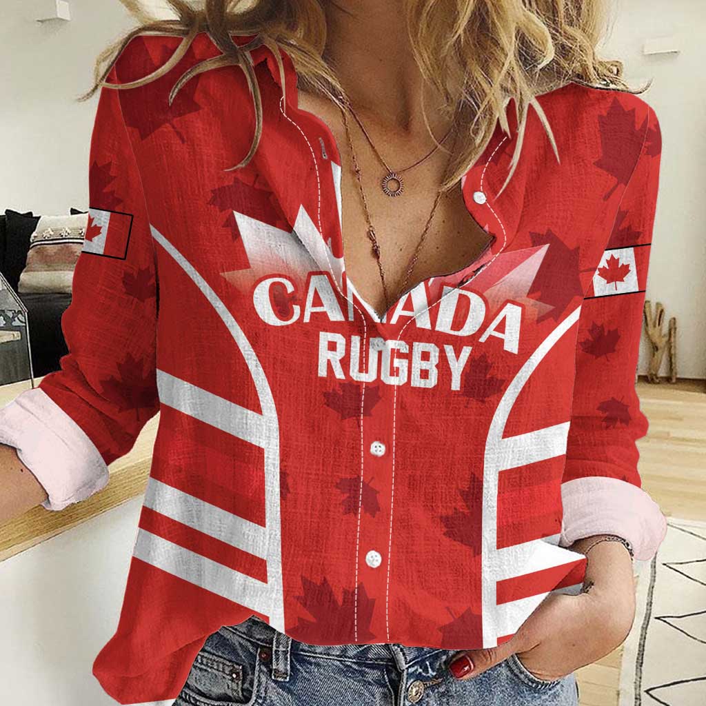 Custom Canada Rugby Women Casual Shirt Canada Flag Maple Leaf