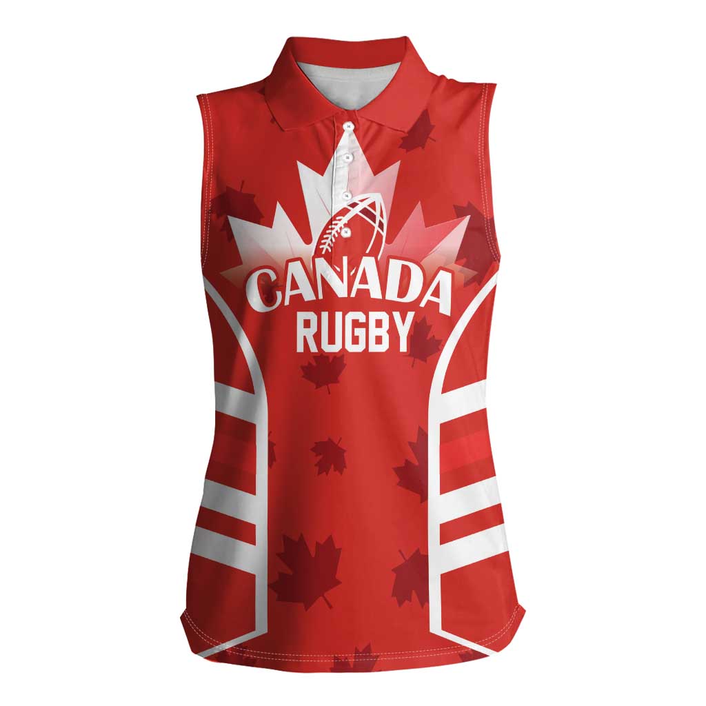 Custom Canada Rugby Women Sleeveless Polo Shirt Canada Flag Maple Leaf