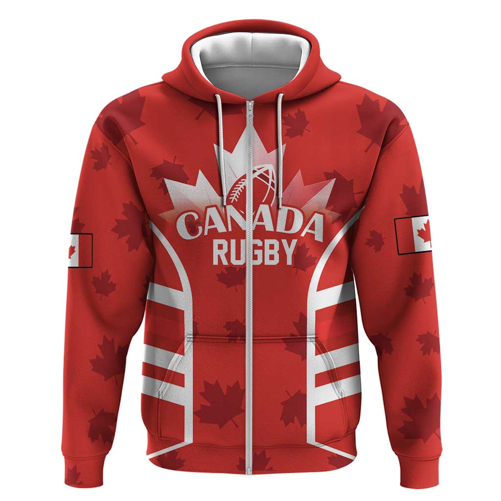 Custom Canada Rugby Zip Hoodie Canada Flag Maple Leaf