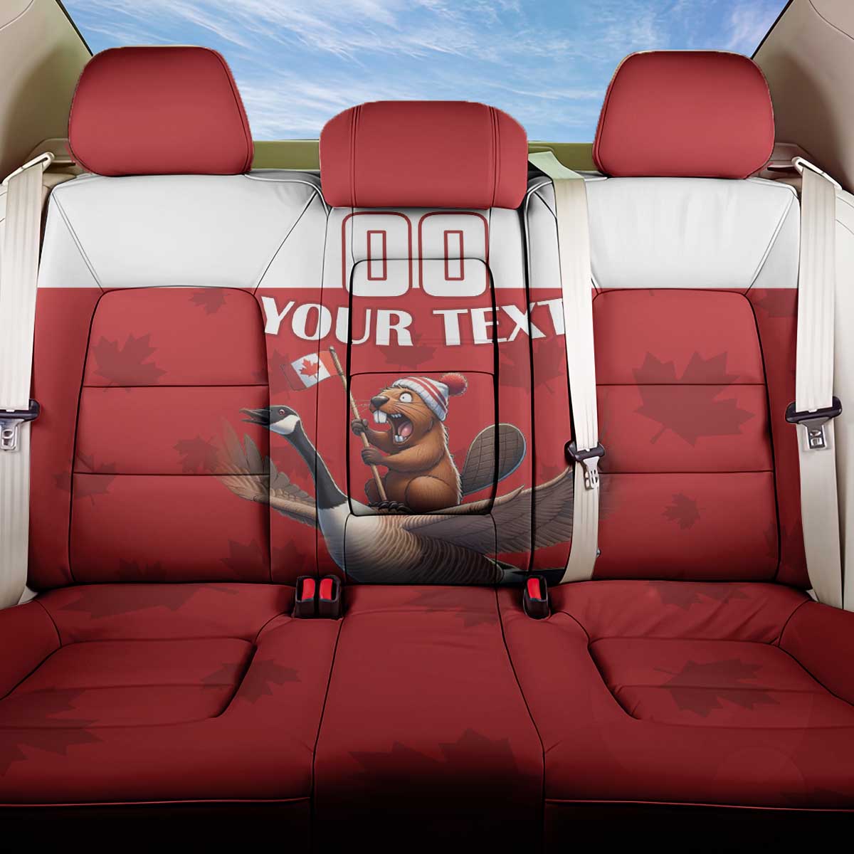 Custom Canada Rugby Back Car Seat Cover Beaver Riding A Goose - Wonder Print Shop