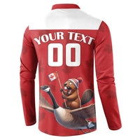 Red rugby button sweatshirt back with white yoke and 'YOUR TEXT 00' graphic