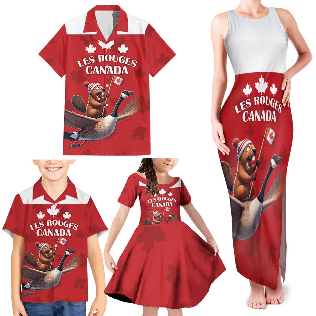 Custom Canada Rugby Family Matching Tank Maxi Dress and Hawaiian Shirt Beaver Riding A Goose - Wonder Print Shop