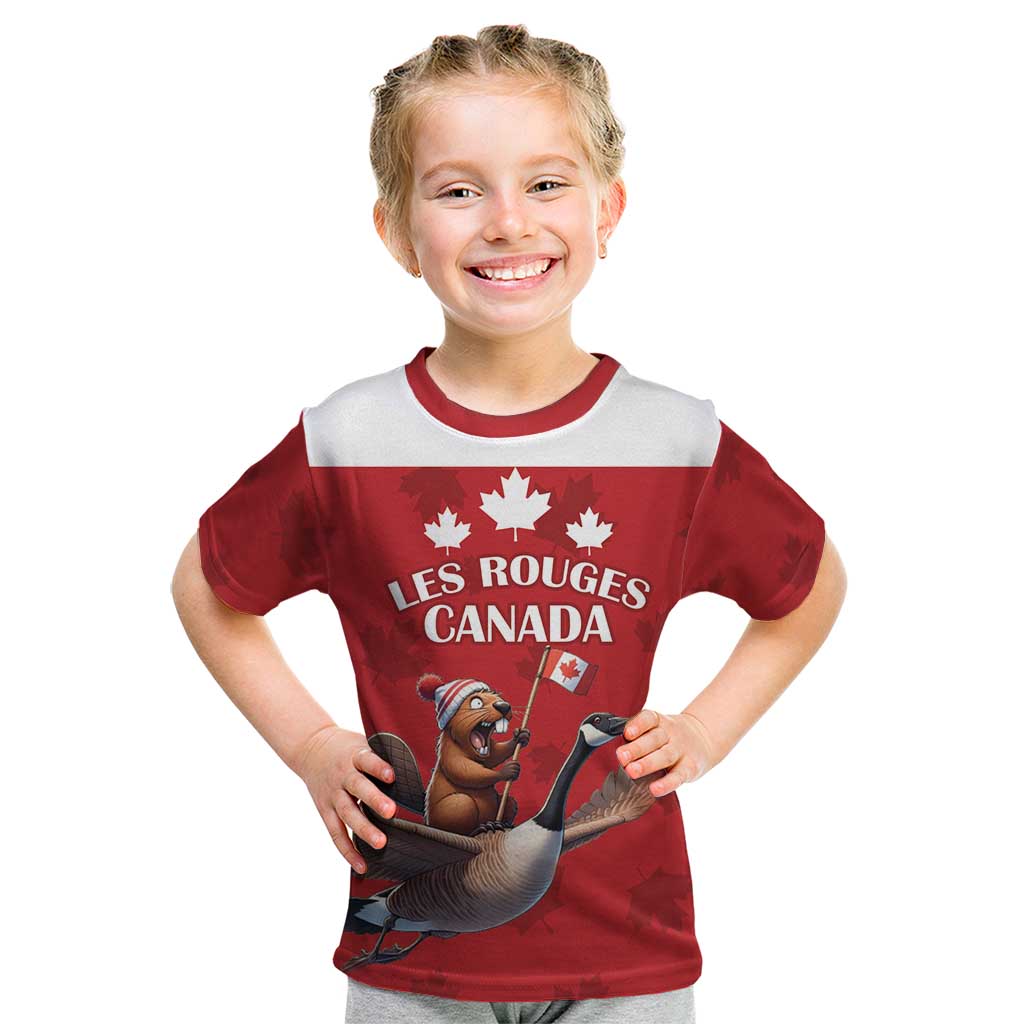 Custom Canada Rugby Kid T Shirt Beaver Riding A Goose - Wonder Print Shop