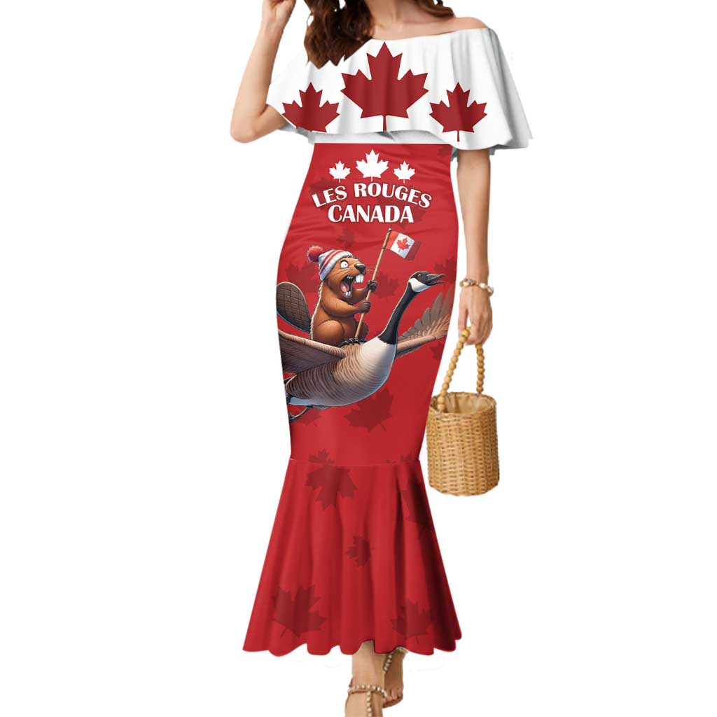 Custom Canada Rugby Mermaid Dress Beaver Riding A Goose - Wonder Print Shop