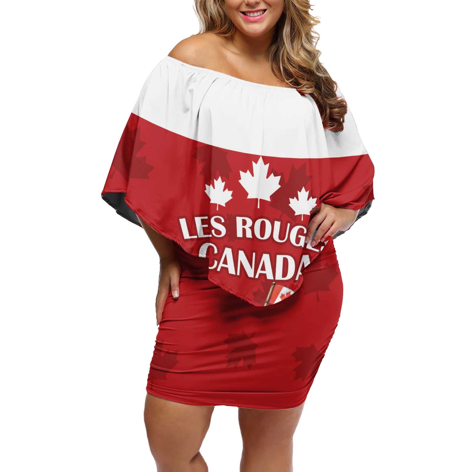 Custom Canada Rugby Off Shoulder Short Dress Beaver Riding A Goose - Wonder Print Shop