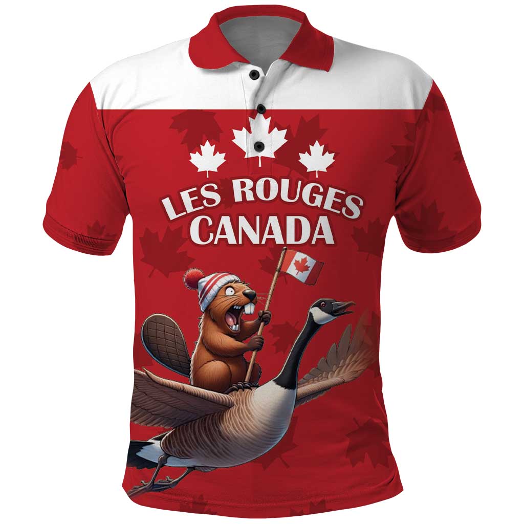 Custom Canada Rugby Polo Shirt Beaver Riding A Goose - Wonder Print Shop