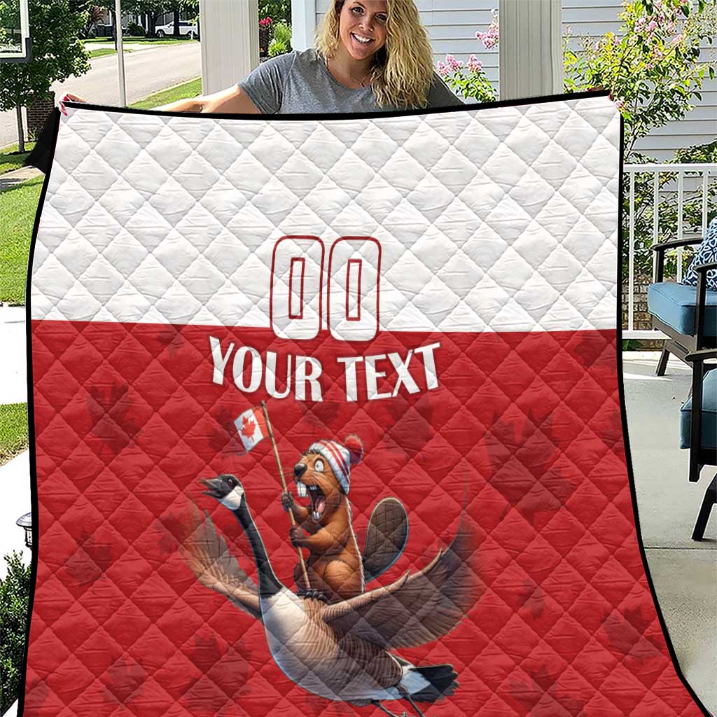 Custom Canada Rugby Quilt Beaver Riding A Goose