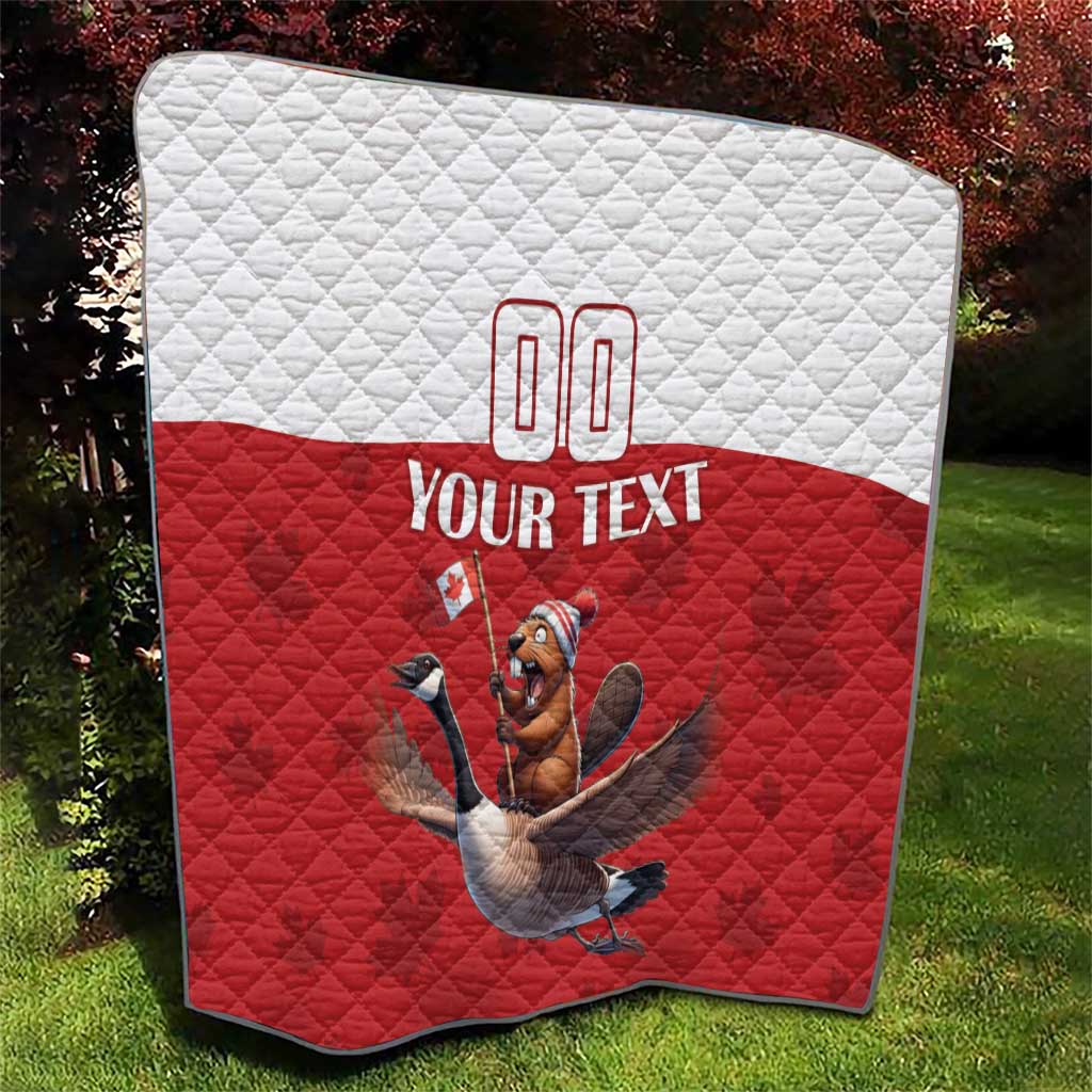 Red and white quilt blanket featuring diamond quilting, custom 00, your text, goose graphic