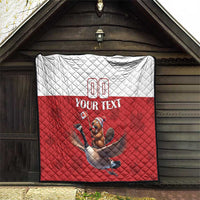 Red and white quilt panel with diamond stitching, custom 00 and your text, goose illustration