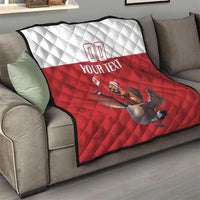Red and white quilt blanket with diamond stitching, custom 00 and your text, goose artwork