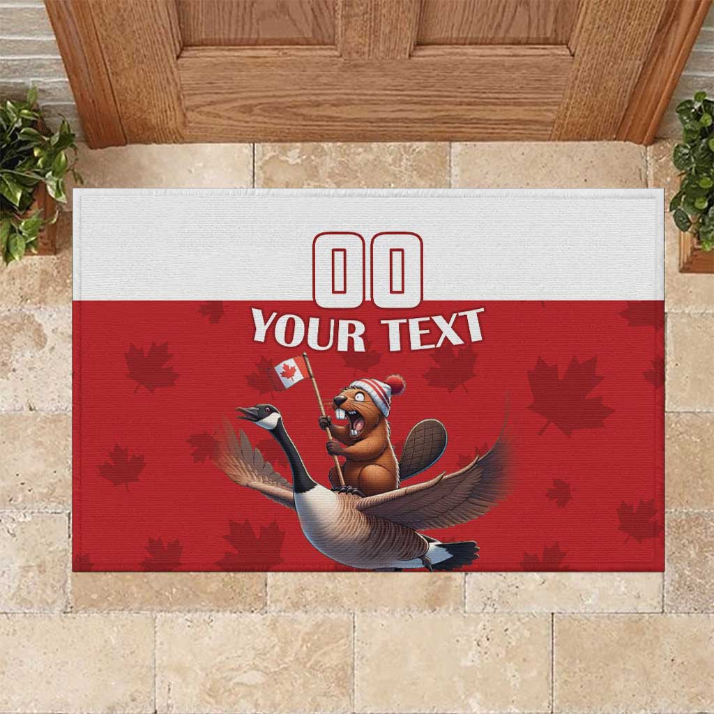 Custom Canada Rugby Rubber Doormat Beaver Riding A Goose