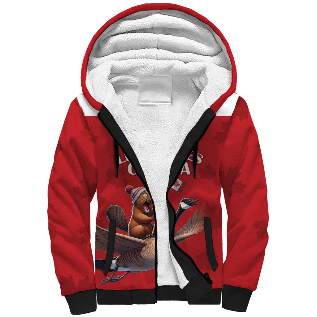 Custom Canada Rugby Sherpa Hoodie Beaver Riding A Goose