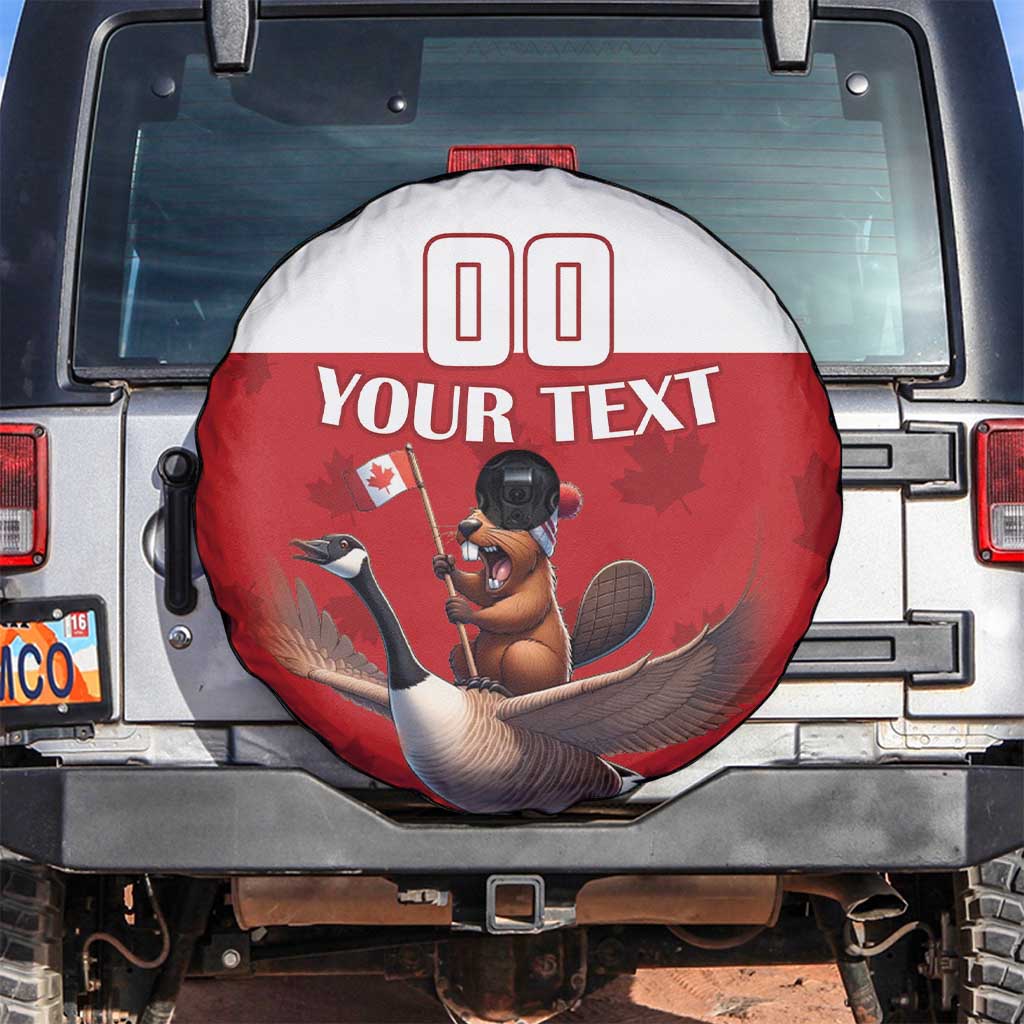 Custom Canada Rugby Spare Tire Cover Beaver Riding A Goose