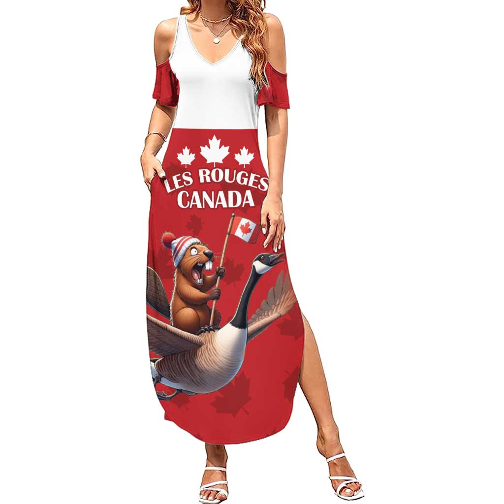 Custom Canada Rugby Summer Maxi Dress Beaver Riding A Goose