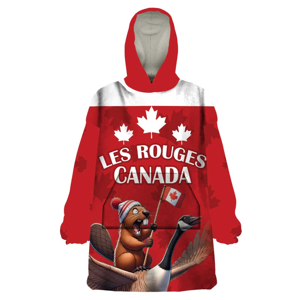 Custom Canada Rugby Wearable Blanket Hoodie Beaver Riding A Goose