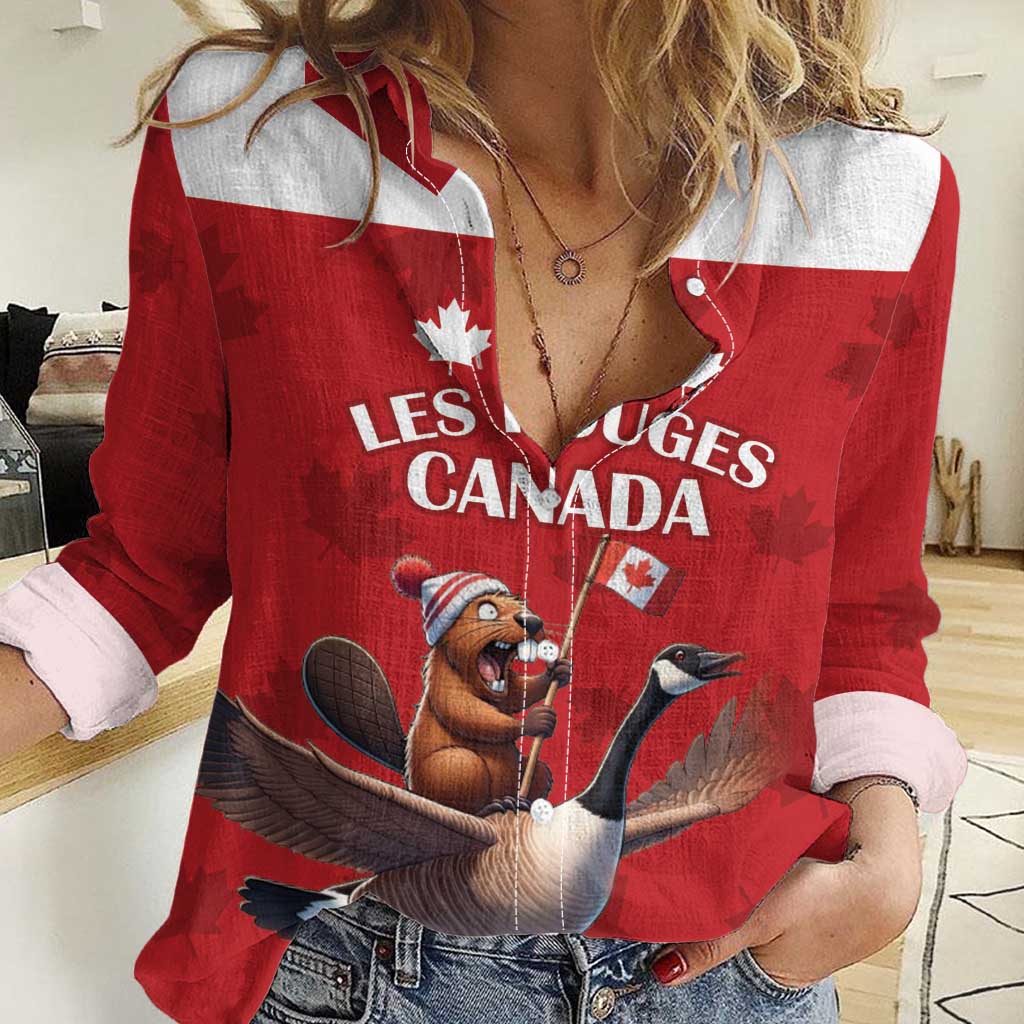 Custom Canada Rugby Women Casual Shirt Beaver Riding A Goose