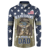 Navy button sweatshirt with U.S. Veterans, Proud Dad graphic and stars