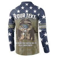 Navy button sweatshirt with custom text, U.S. Veterans soldier graphic and stars