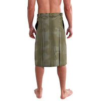 Camouflage lavalava wrap skirt in green with vertical panel and stitched hem